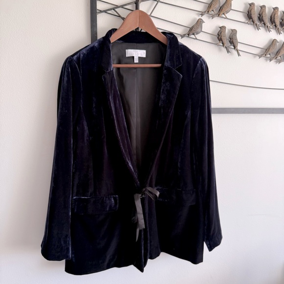 Talbots RSVP Womens Velvet Blazer Navy Blue Tie Front Jacket Size 16W Luxe - Picture 1 of 9